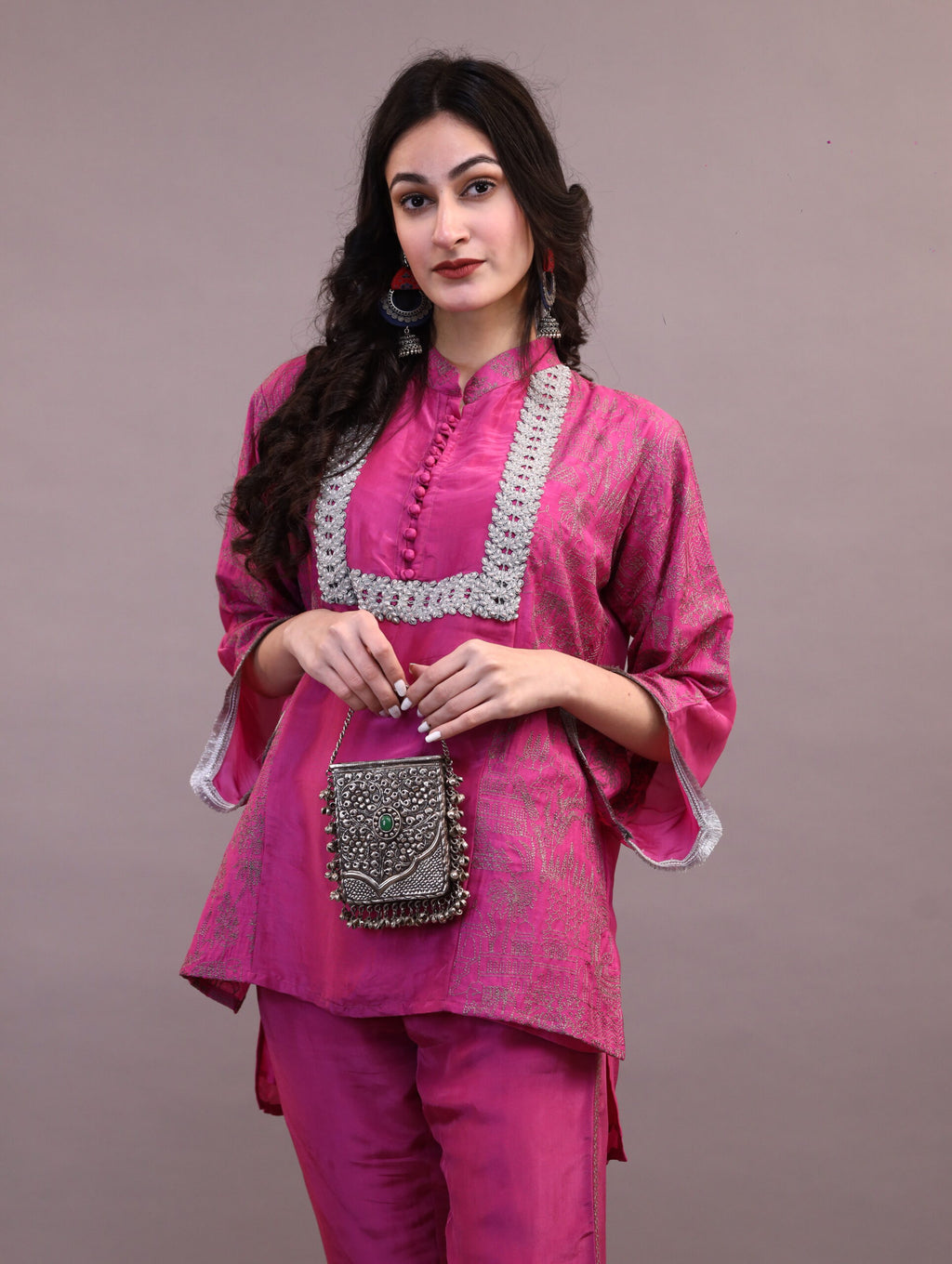 Silk Pink Embroidered Set