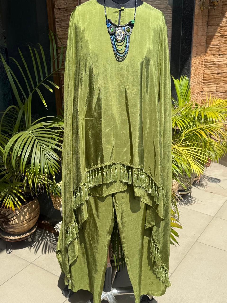 Luxury Indo Western Green Kaftan Set