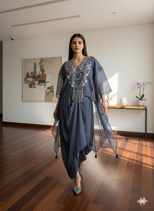 Royal Lilac Organza Kaftan Set