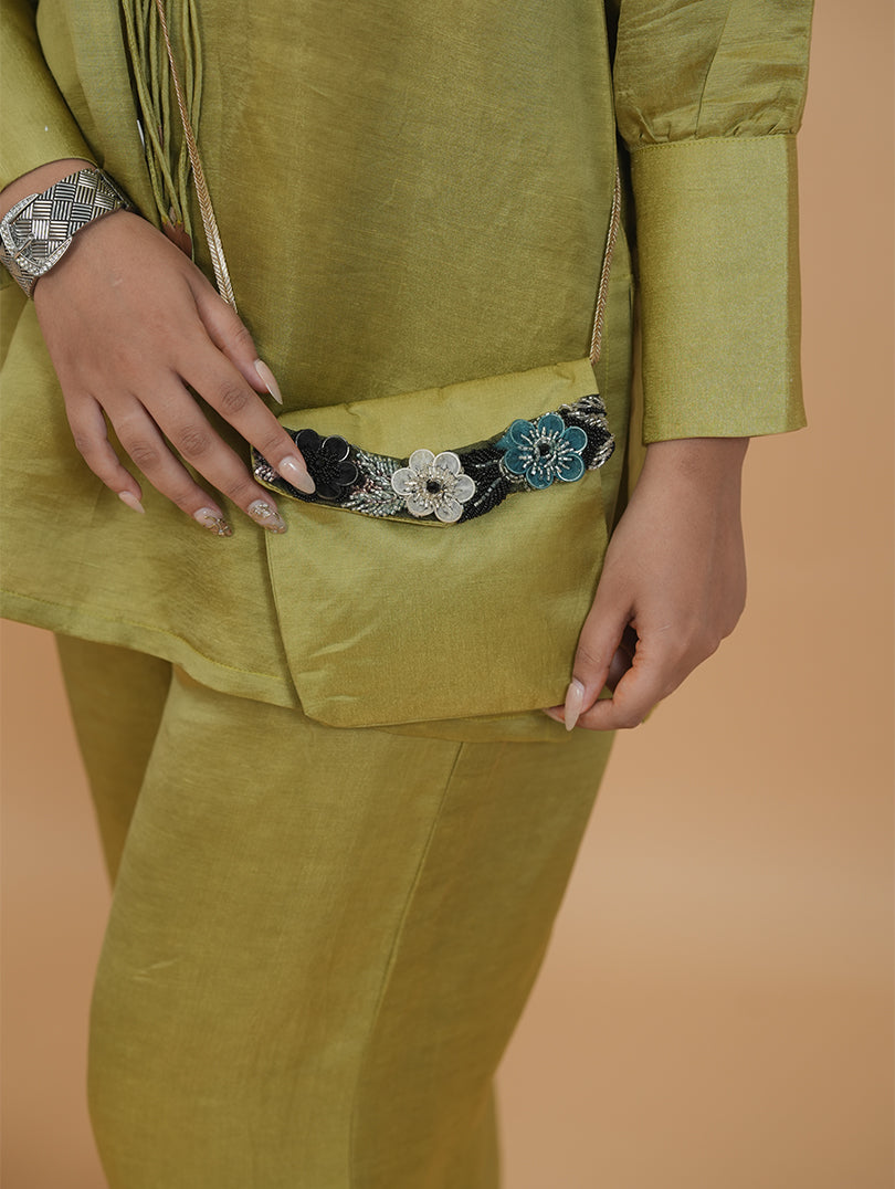 Green Silk floral Embroidery Set