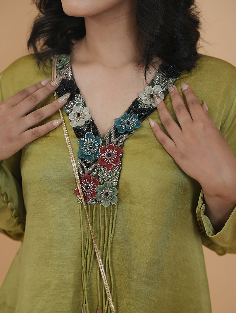 Green Silk floral Embroidery Set