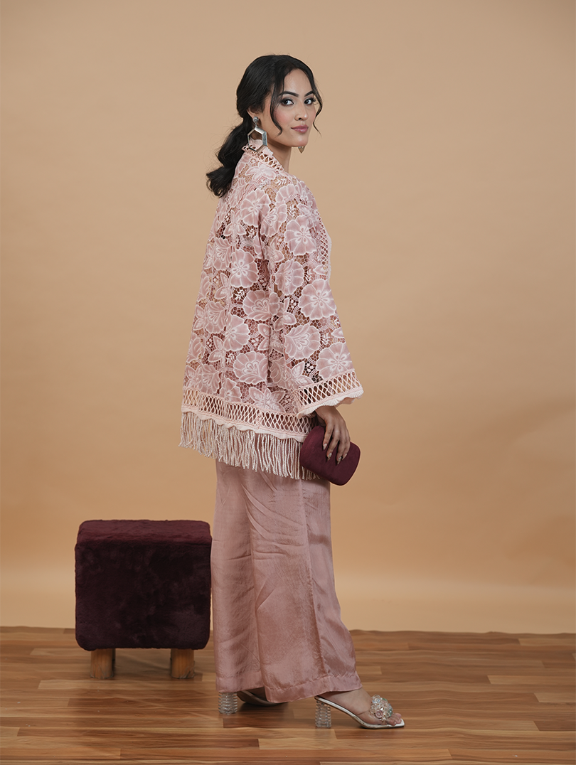 Pink Cutwork Shrug Set