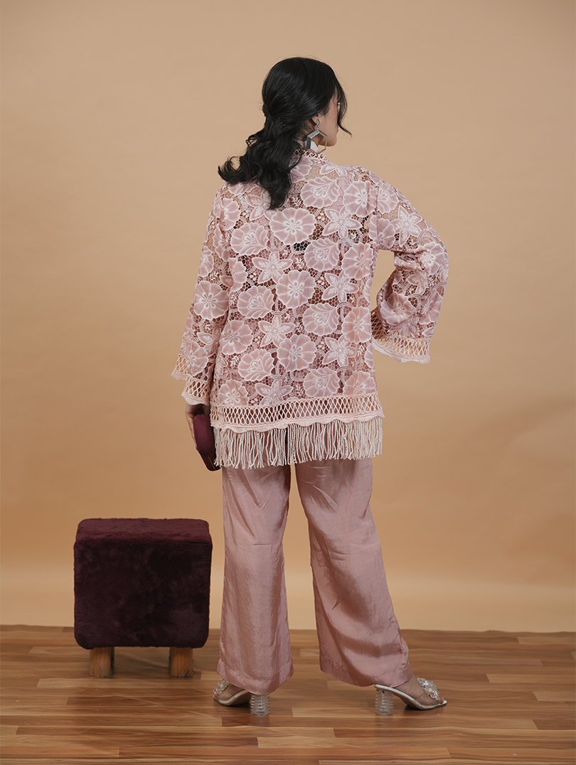 Pink Cutwork Shrug Set