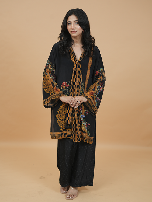 Noir Elegance Ethnic Print Co-ord Set