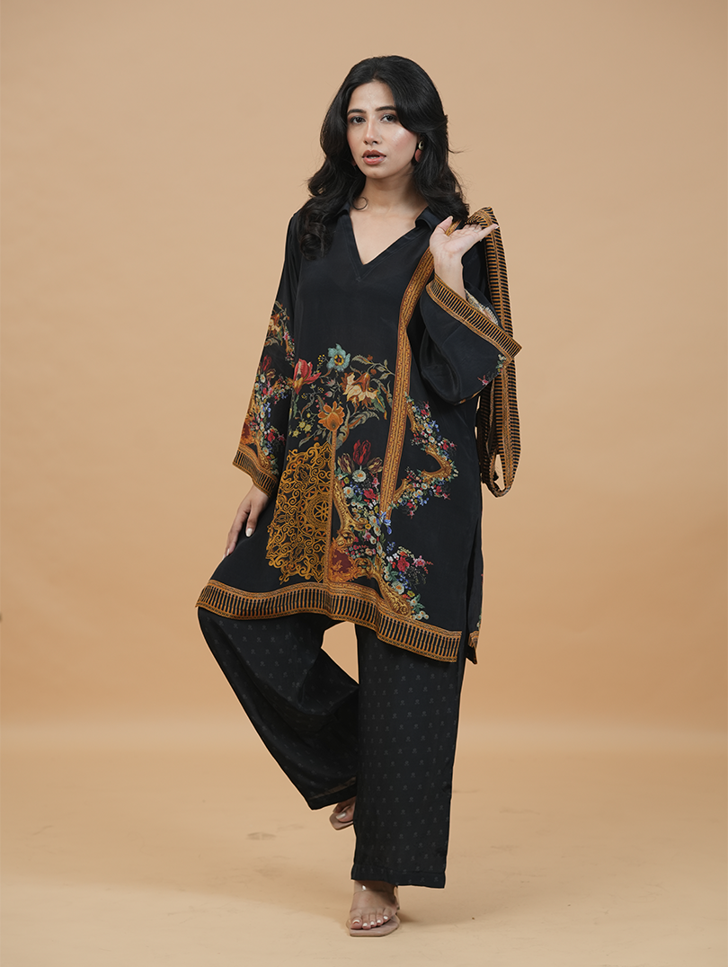 Noir Elegance Ethnic Print Co-ord Set