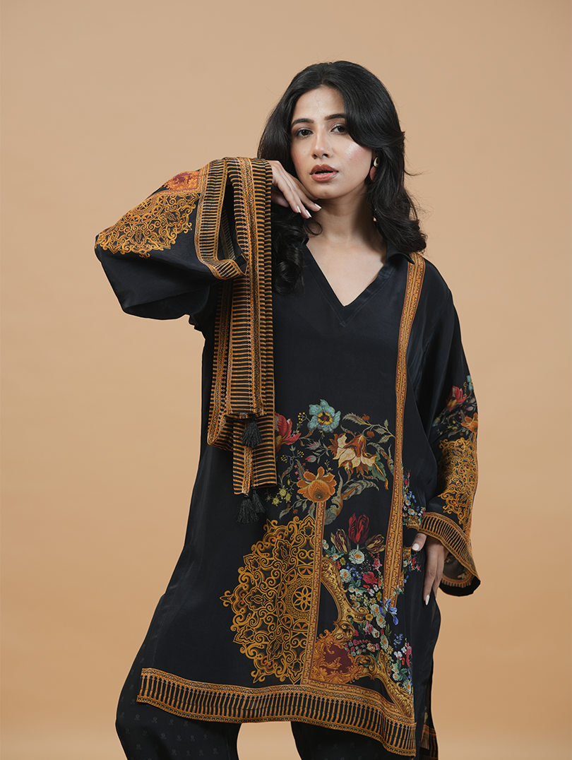 Noir Elegance Ethnic Print Co-ord Set
