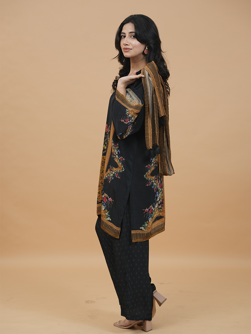 Noir Elegance Ethnic Print Co-ord Set