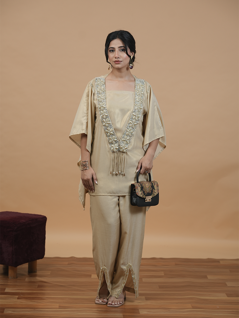 Hand Embroidery Golden Kaftan 3pc Set