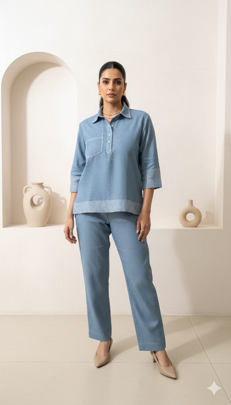 Denim Blue Cotton Co-Ord Set