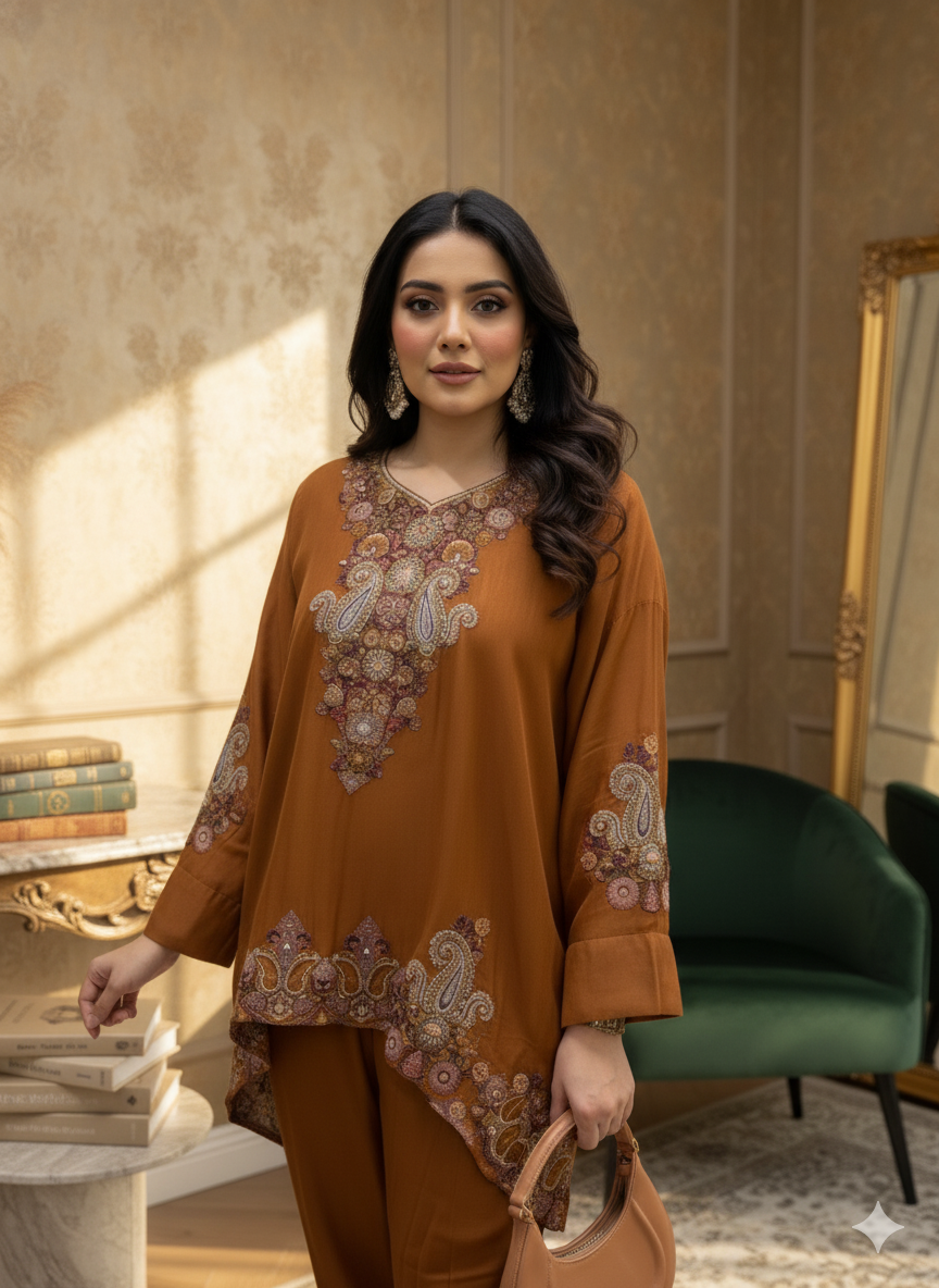 Rust Brown Embroidered Set