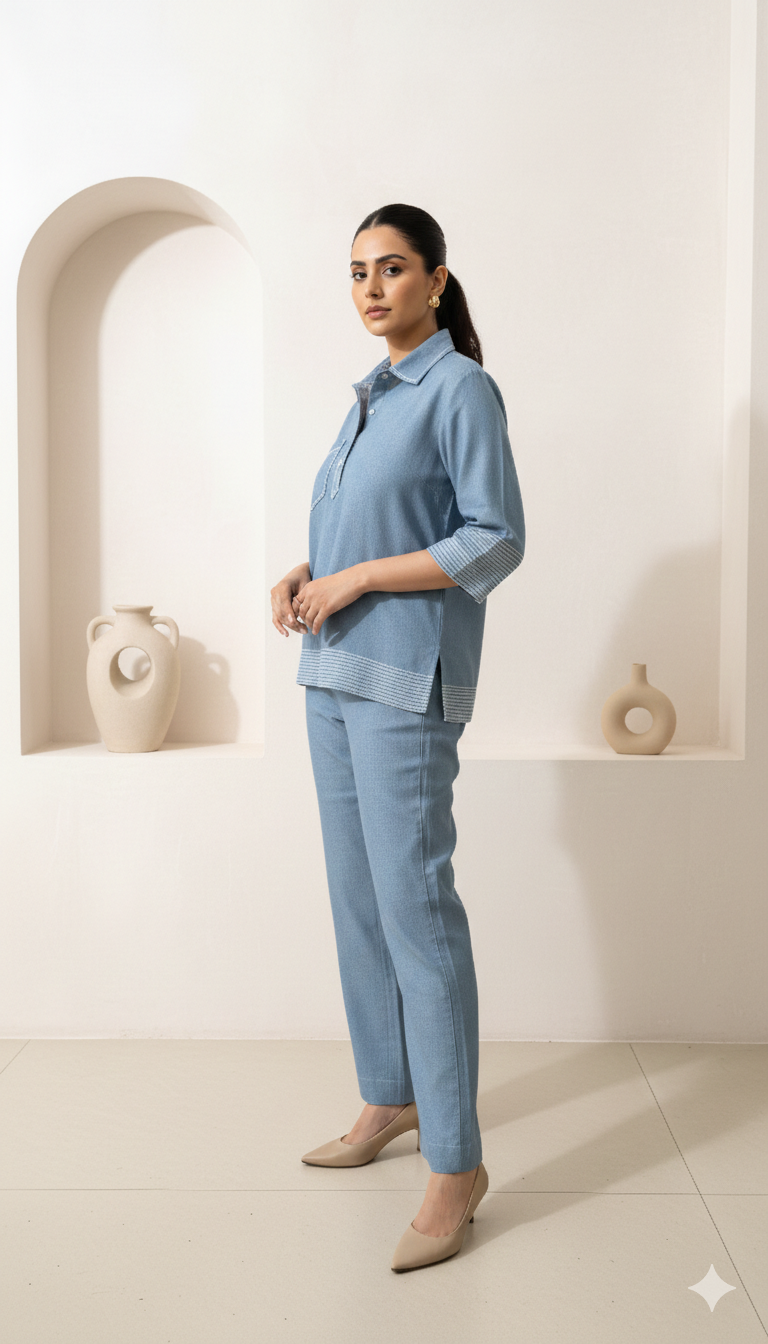 Denim Blue Cotton Co-Ord Set