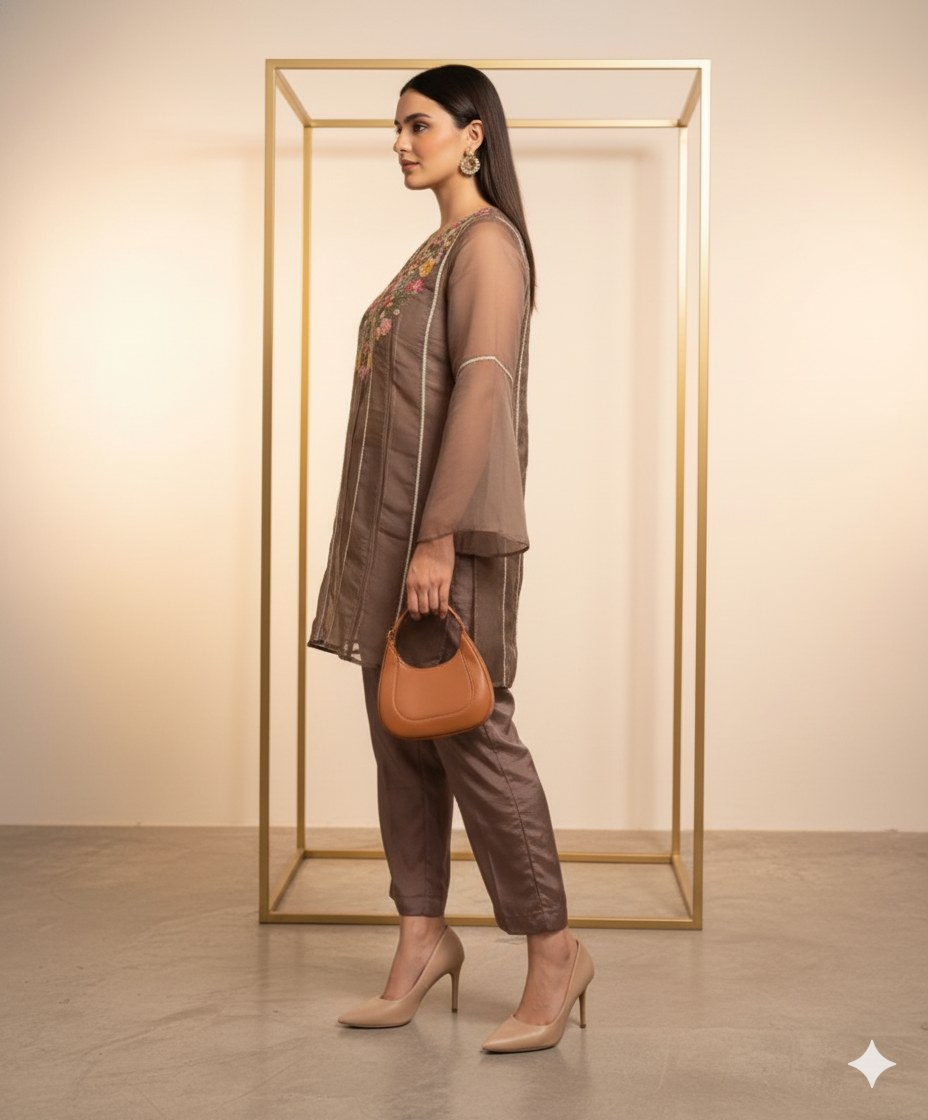 Organza Tissue Hand Embroidered Kurta Set