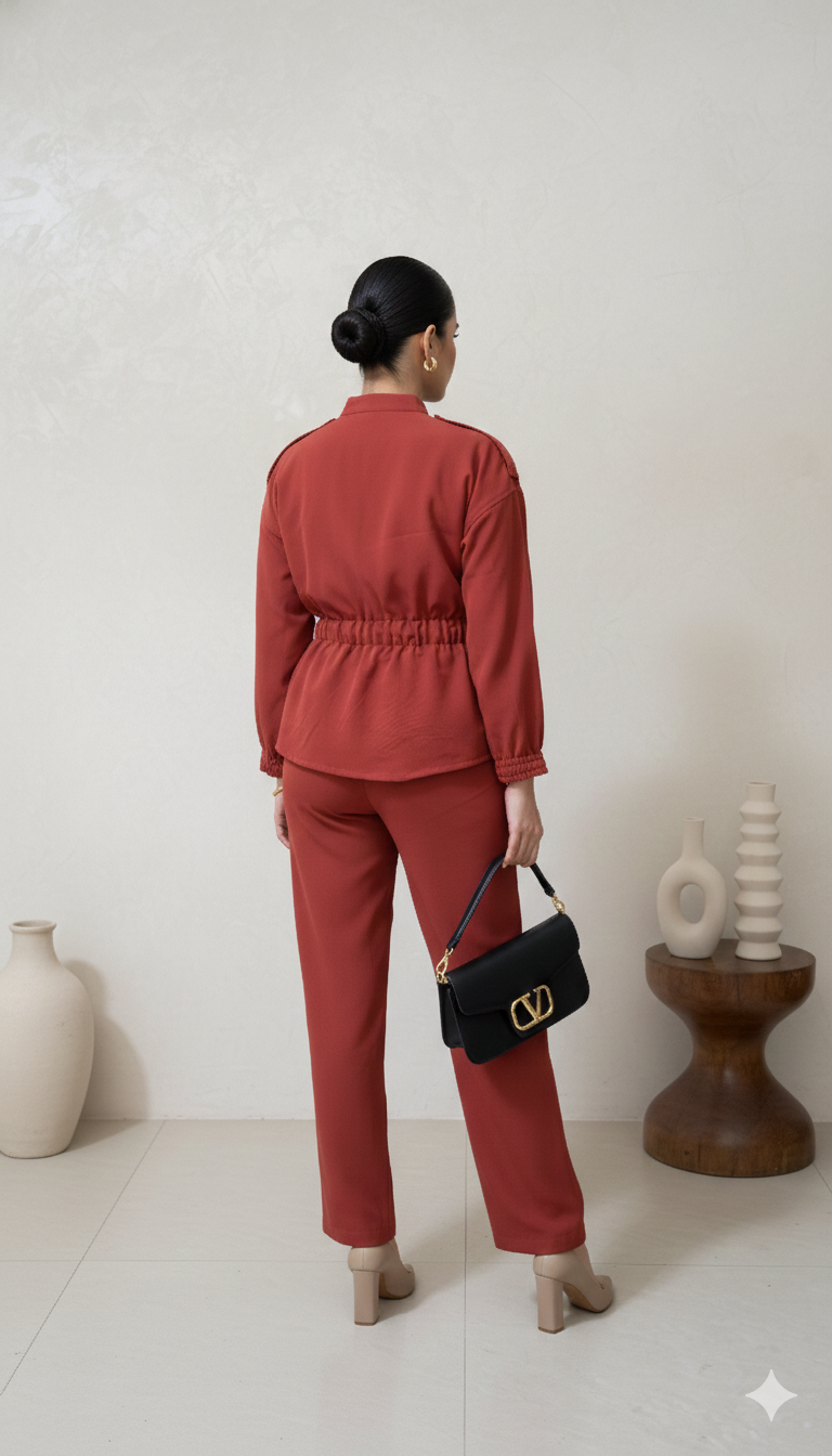Rust Red Cotton Lycra Co-Ord Set