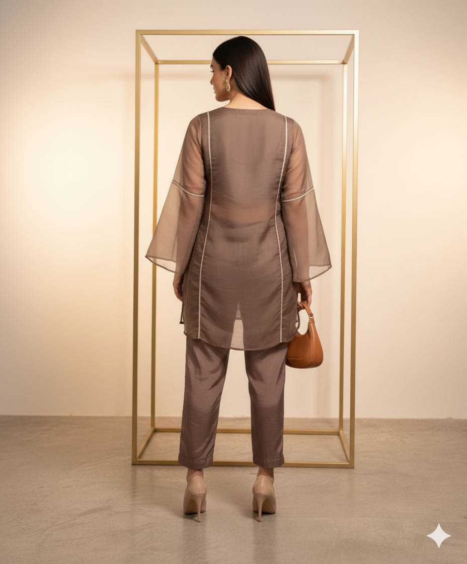 Organza Tissue Hand Embroidered Kurta Set