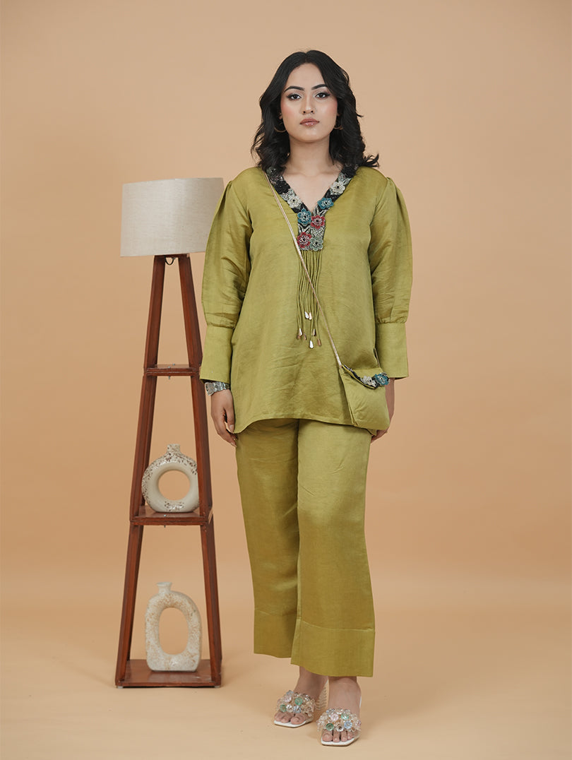 Green Silk floral Embroidery Set