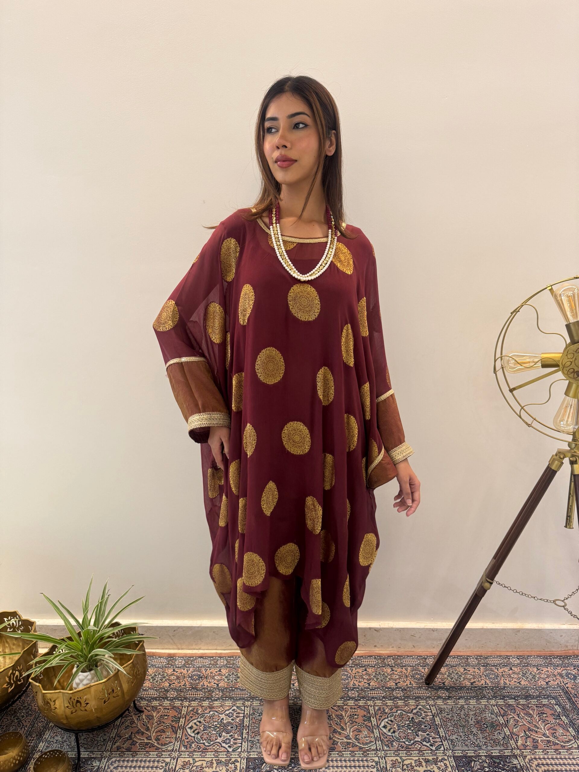 Crimson Aura Maroon Kaftan Set