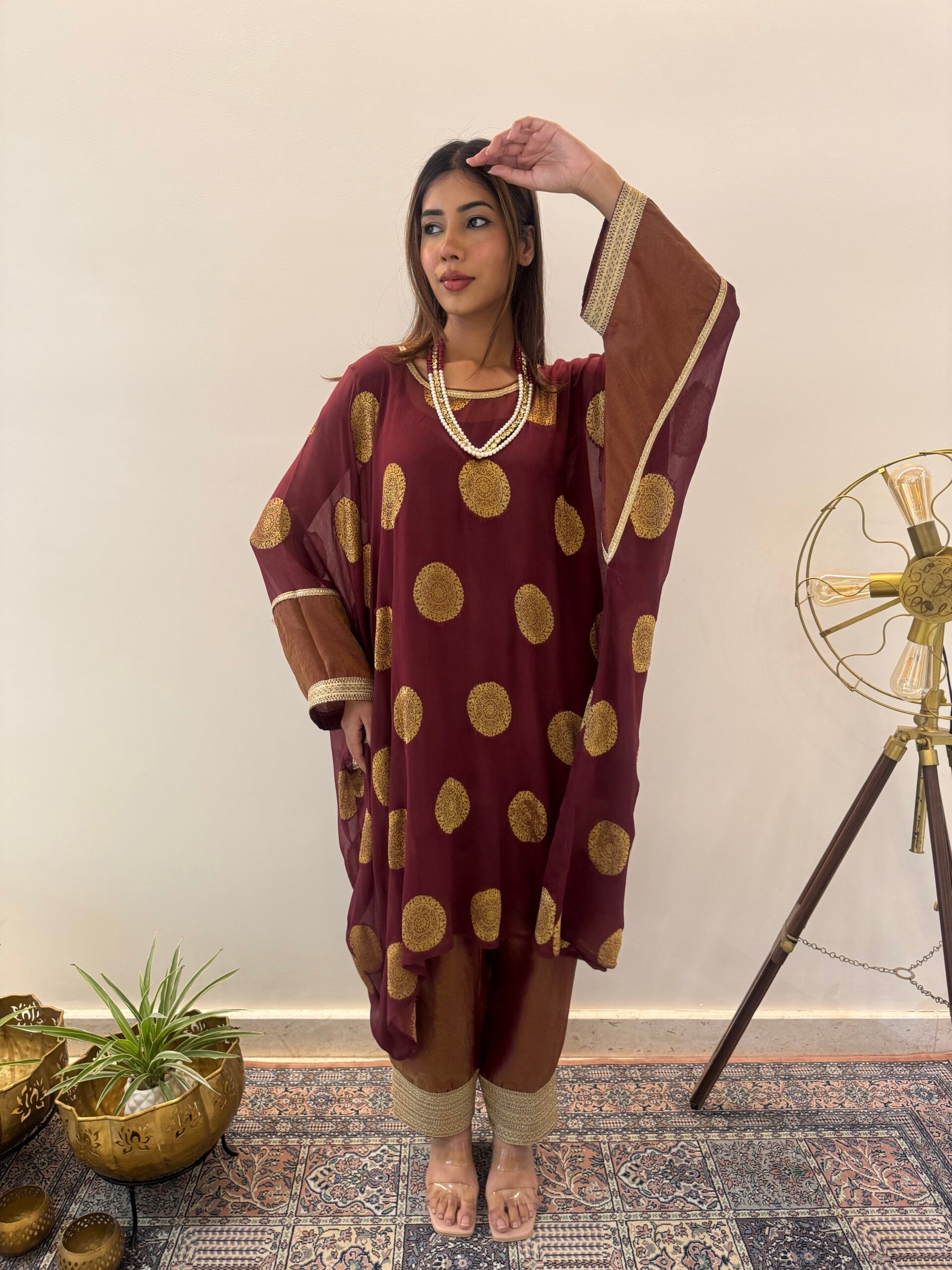 Crimson Aura Maroon Kaftan Set