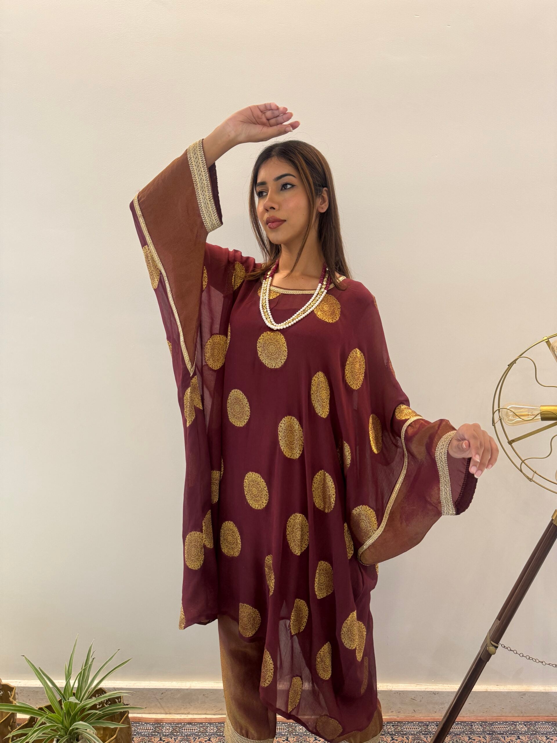 Crimson Aura Maroon Kaftan Set