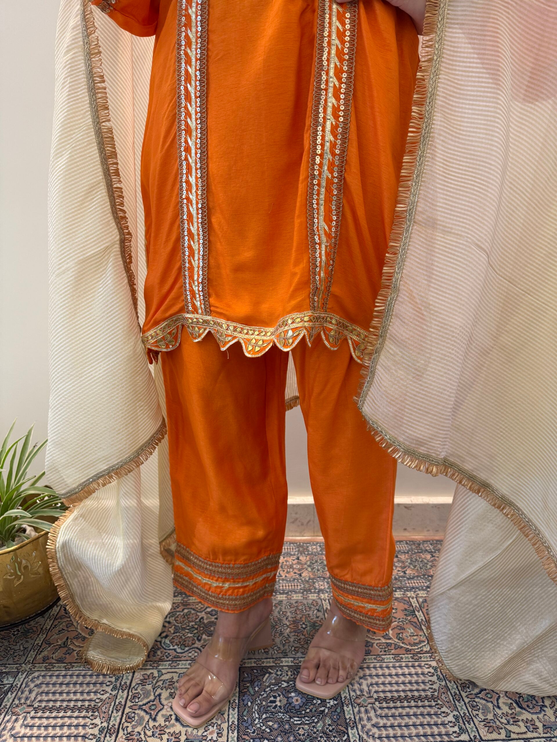 Citrus Orange Silk Gota Patti Suit