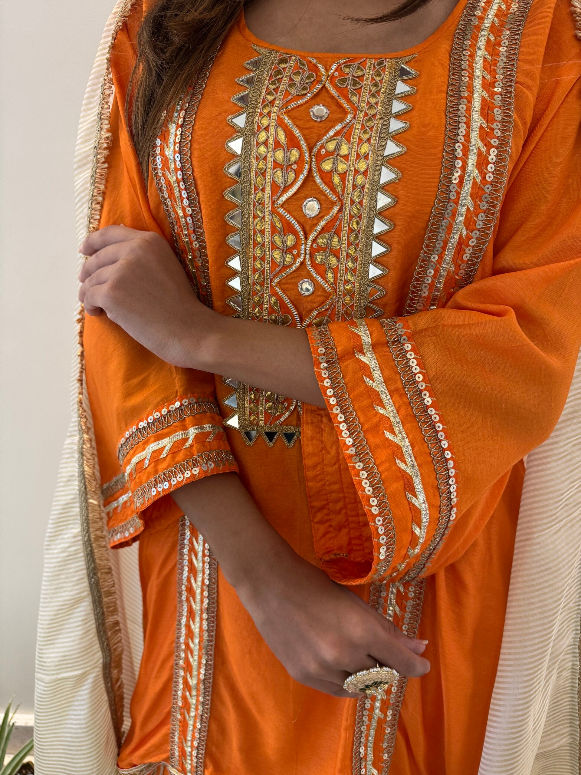 Citrus Orange Silk Gota Patti Suit