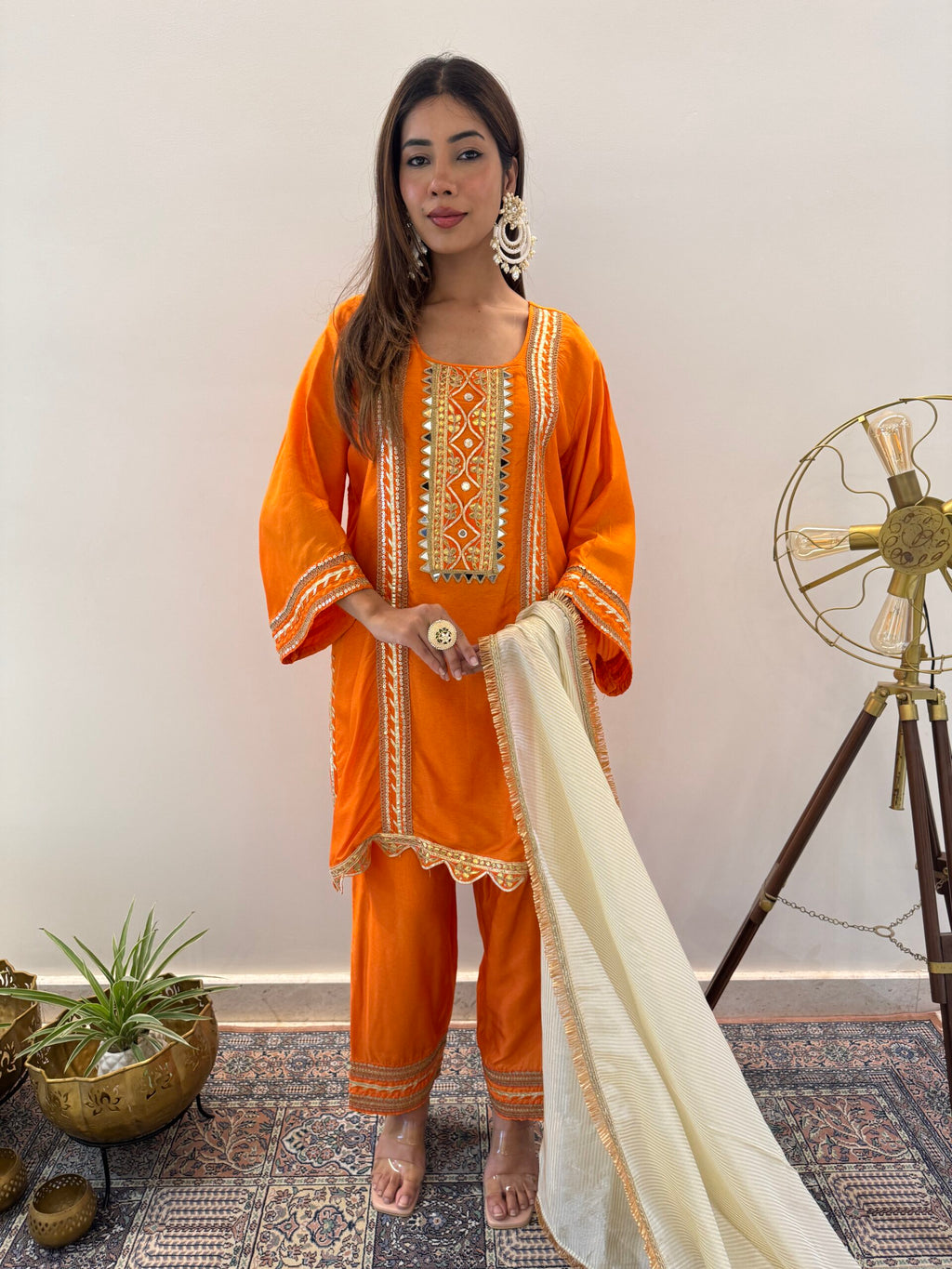 Citrus Orange Silk Gota Patti Suit