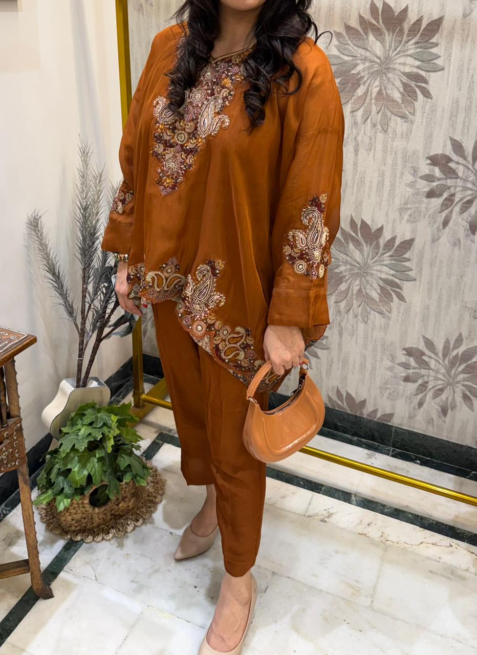 Rust Brown Embroidered Set