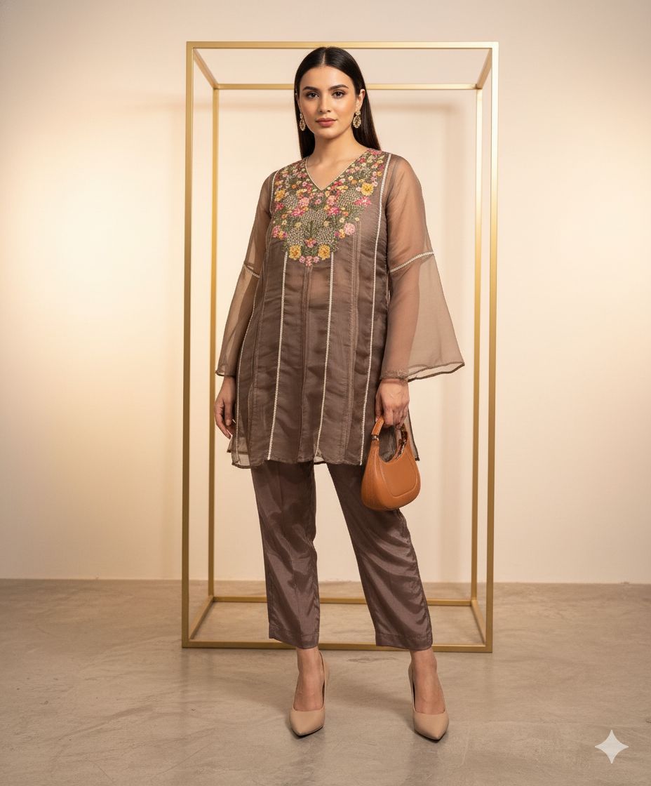 Organza Tissue Hand Embroidered Kurta Set
