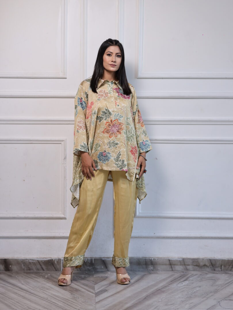 Elegant Green & Brown Printed Short Kurta Cord Set