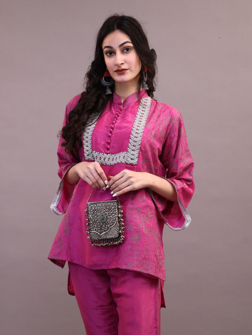 Silk Pink Embroidered Set