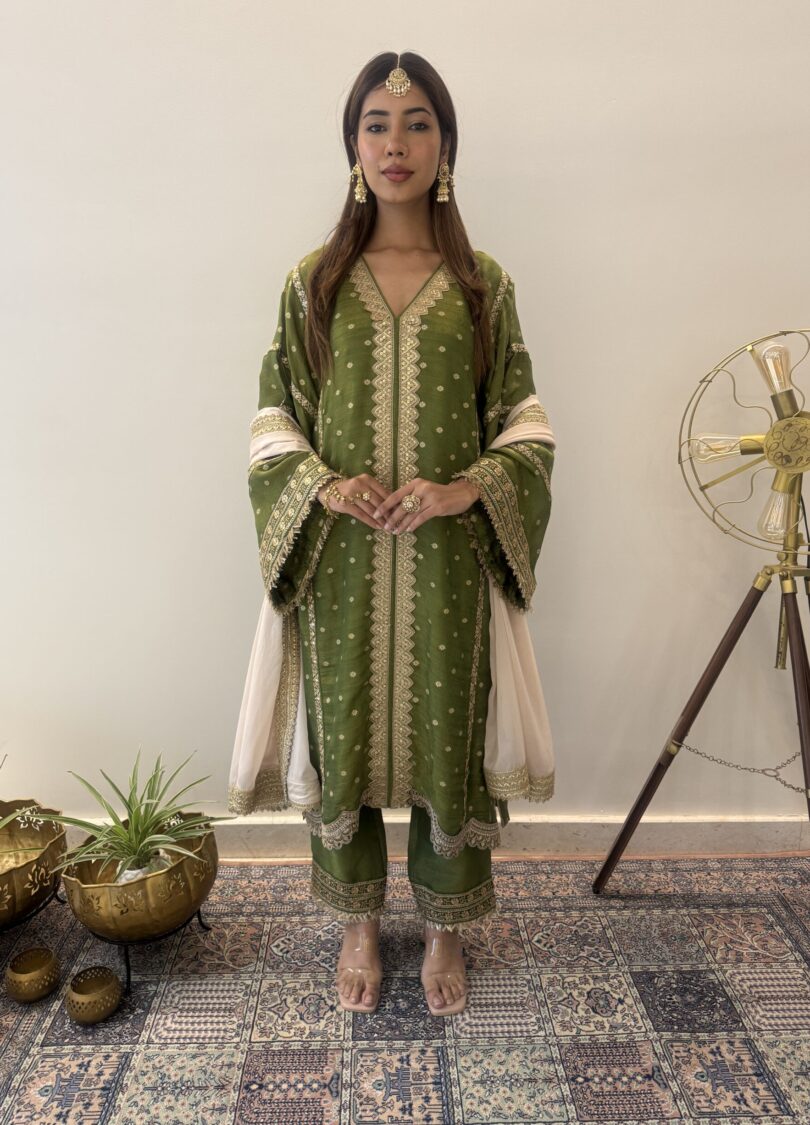 Verdant Grace Green Tissue Suit