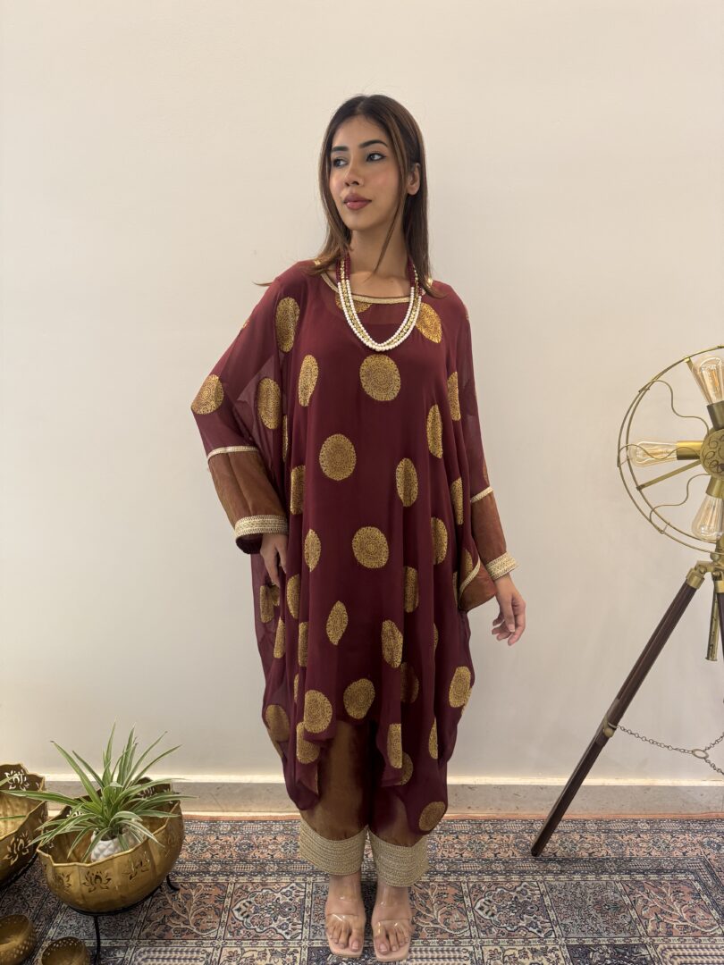 Crimson Aura Maroon Kaftan Set