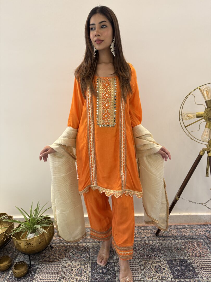 Citrus Orange Silk Gota Patti Suit
