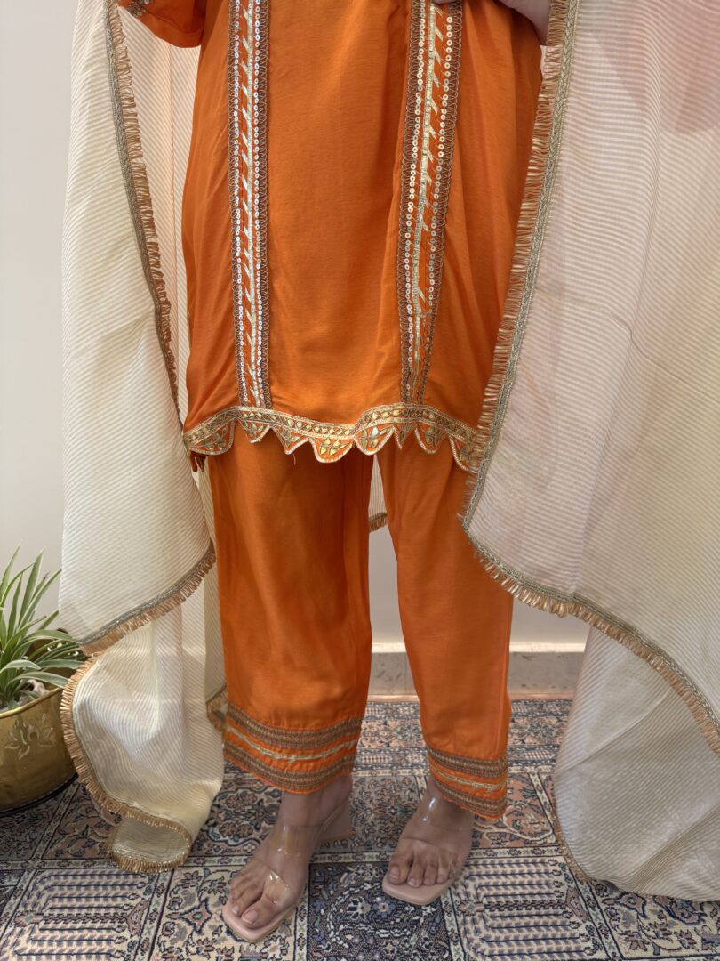 Citrus Orange Silk Gota Patti Suit - Image 3