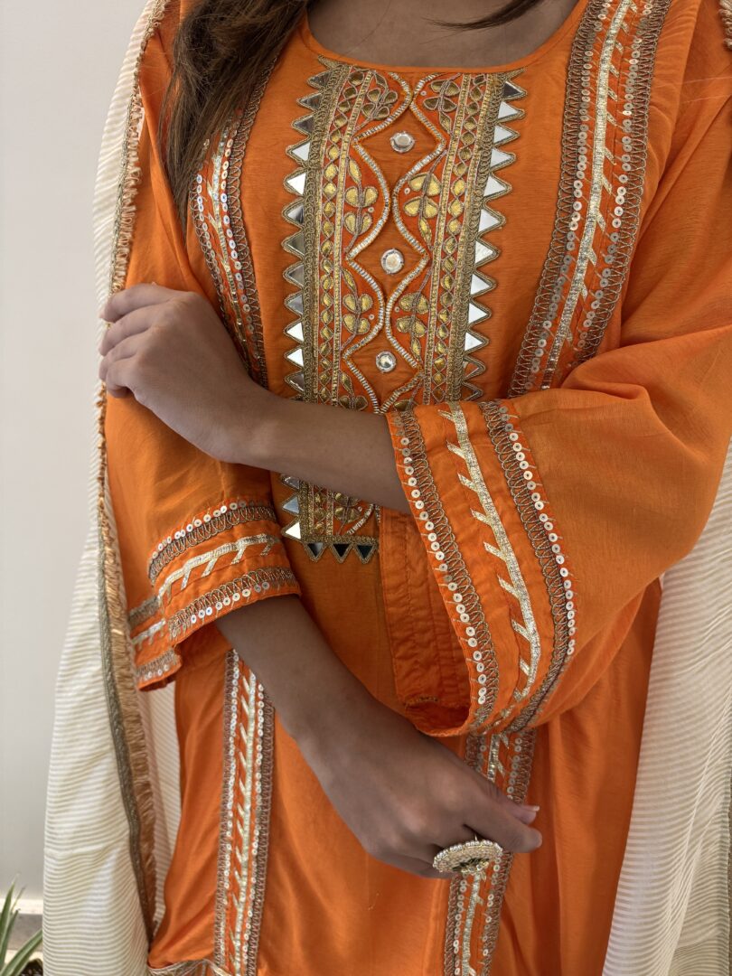 Citrus Orange Silk Gota Patti Suit - Image 4